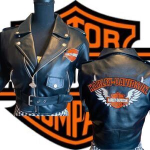 ♠️ Harley Davidson black faux leather moto jacket size small unisex
